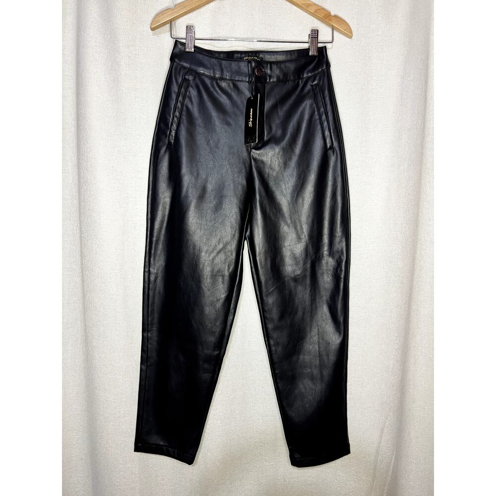 NWT Shinestar Faux Leather Black Cropped‎ High Rise Trouser Pants